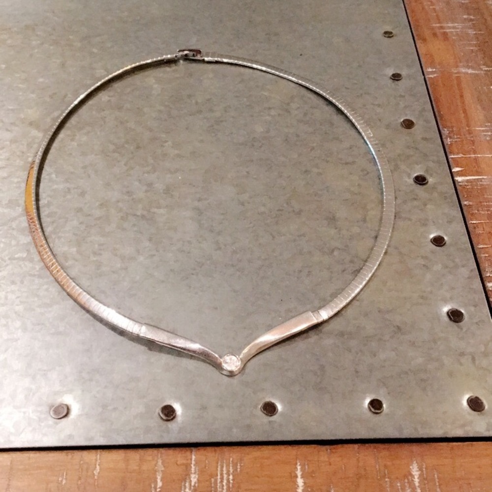 Silver Collar Statement Necklace With Crystal - image 2